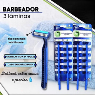 Aparelho De Barbear Barbeador Descartável Com 3 lâmina Com Fita Lubrificante Cartela 12 E 24 Unidades