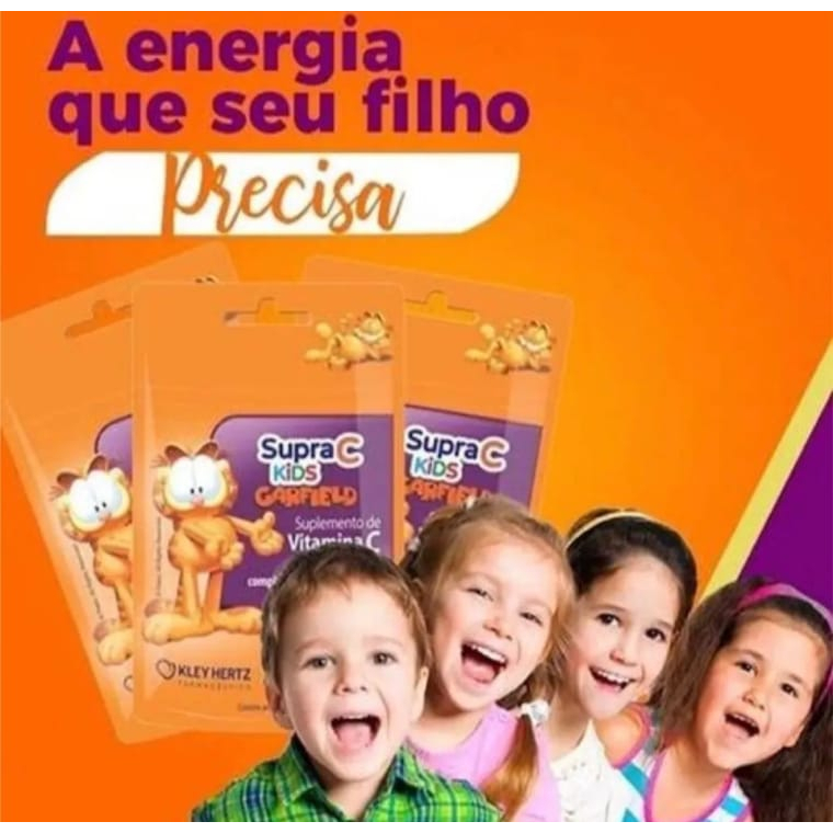 Kit com 3 Pacotes Supra C Kids Suplemento de Vitamina C sabor laranja total de 90 gomas.
