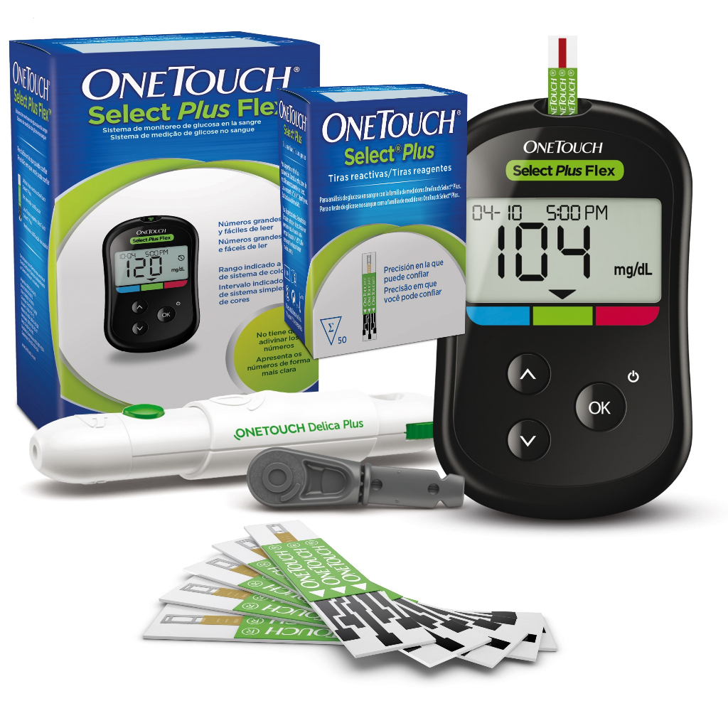Glicosimetro One Touch Select Plus Flex com 50 Tiras Reagentes