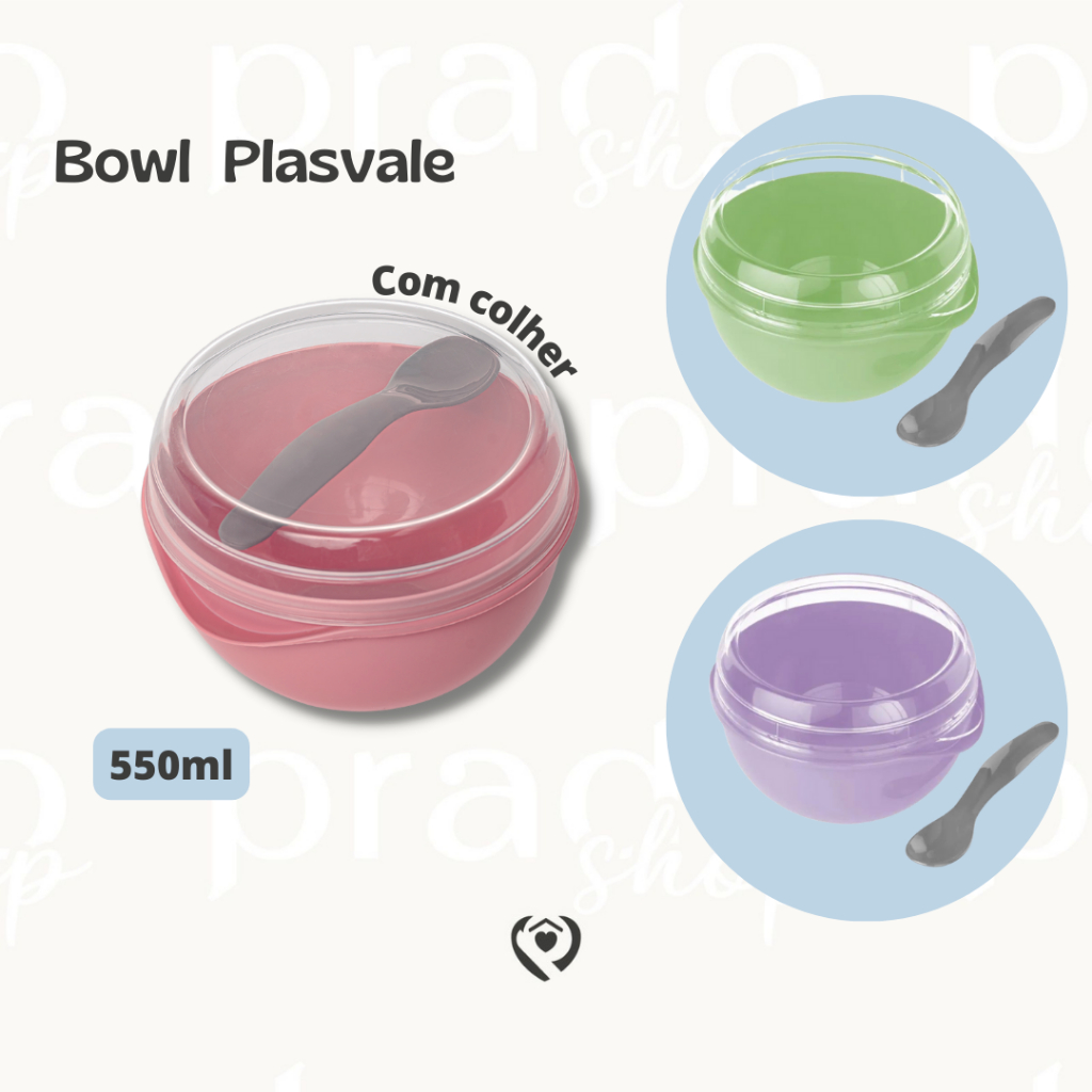 Bowl Com tampa e Colher 500ml Pote Marmita Fit Kids Plasvale