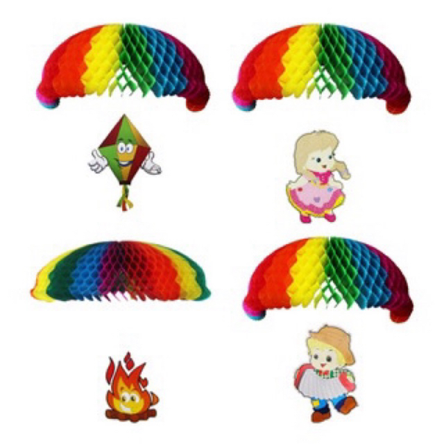4 Enfeite Pára-Quedas Colméia Colorido Pêndulo Junino Festa Arraiá 30cm