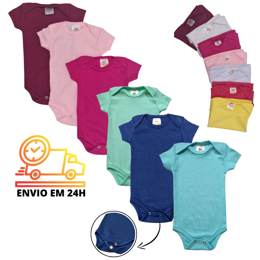 Kit 4 Body de Manga Curta Liso - RN ao GG