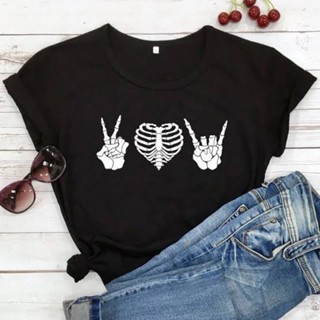 Baby look Rock Amor e Paz - Camiseta Feminina Caveira Algodão Radiologia T-shirt Tumblr Hospital