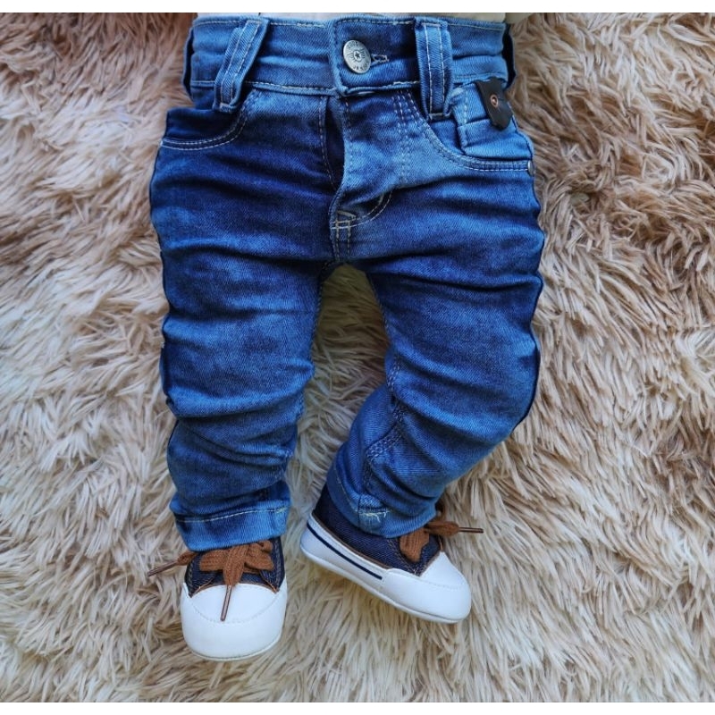 Calça Jeans  Bebê Com Elastano e Ajuste Na Cintura P M G