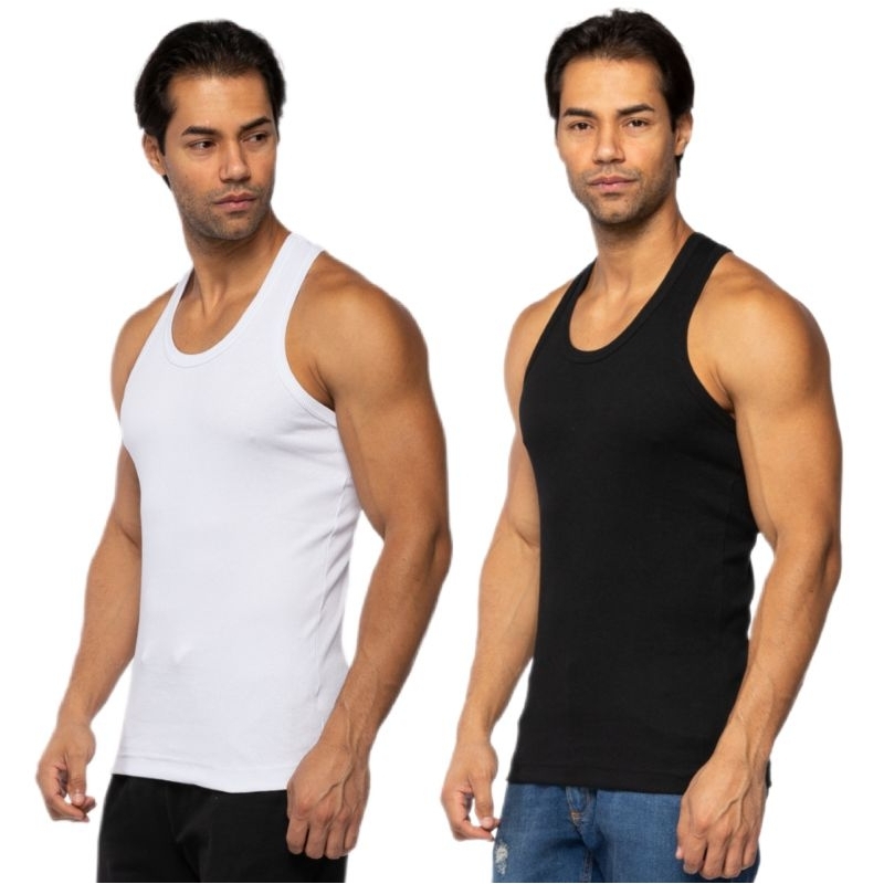 Kit 2 Camisetas Regatas Masculina Americana Canelada  Algodão Elastano