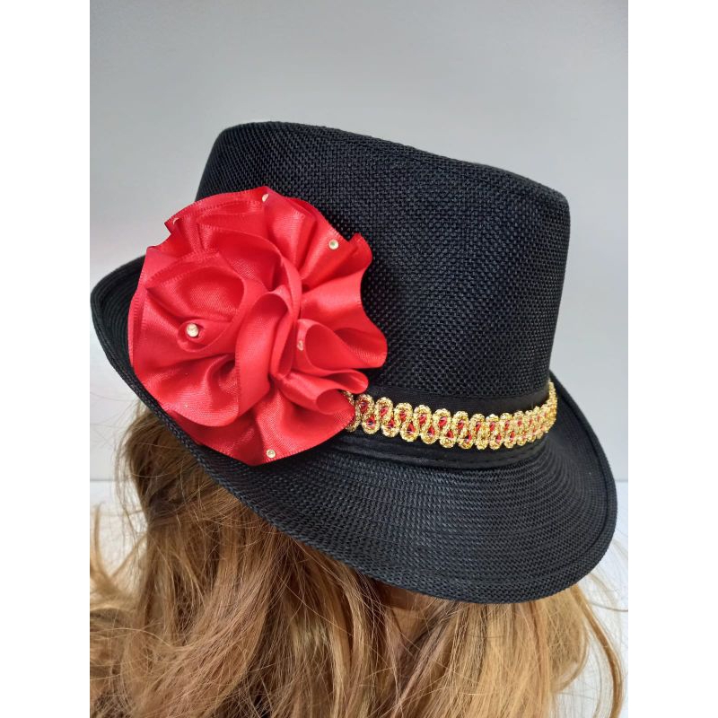 Chapéu Preto com Rosa Vermelha e faixa Dourado  Pombagira do Ouro,  Pombagira da Fortuna Umbanda e Candomblé