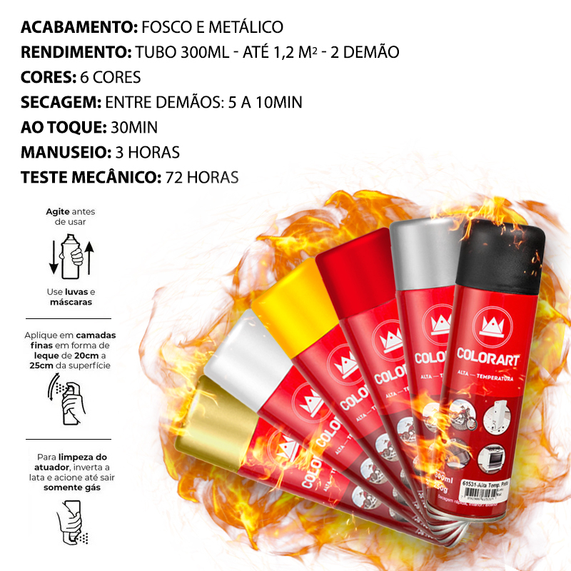 Tinta Spray Alta Temperatura Amarelo - 600oc- Colorart · foto 2