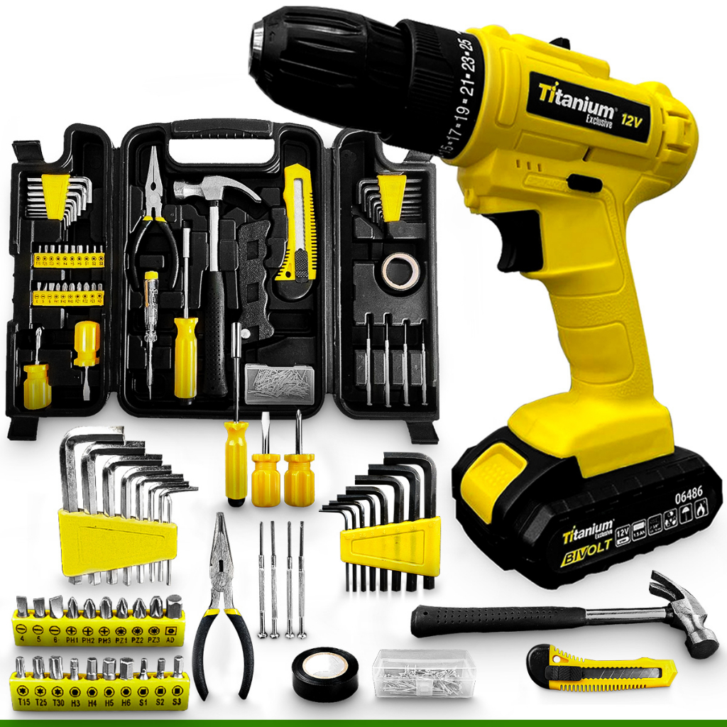 Furadeira Parafusadeira Sem Fio 12v C/ Kit Ferramentas 200 Peças