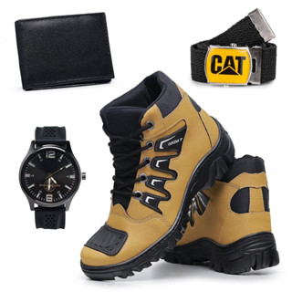 Bota Coturno Masculino Motociclista Motoboy Militar Cano Médio + Relógio Carteira Cinto