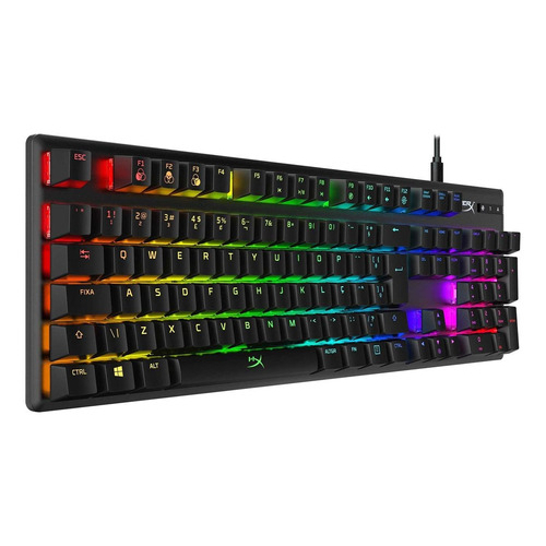 Teclado gamer HyperX Alloy Origins QWERTY Red português Brasil cor preto com luz RGB