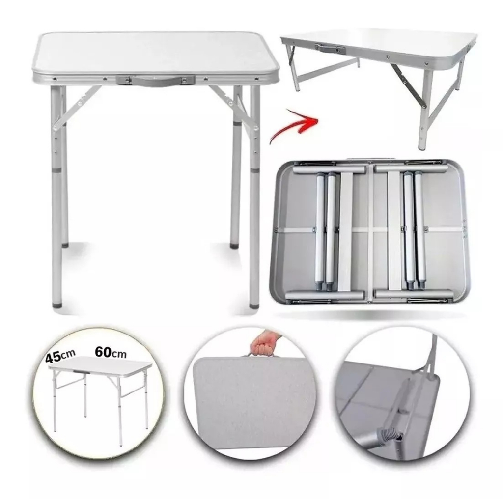 Mesa Portátil Pés Dobráveis Vira Maleta Camping Praia 60x45cm