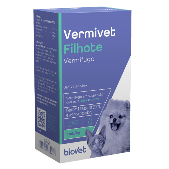 VERMIVET FILHOTE 20mL BIOVET (VERMÍFUGO SUSPENSÃO ORAL PARA CÃES E GATOS)