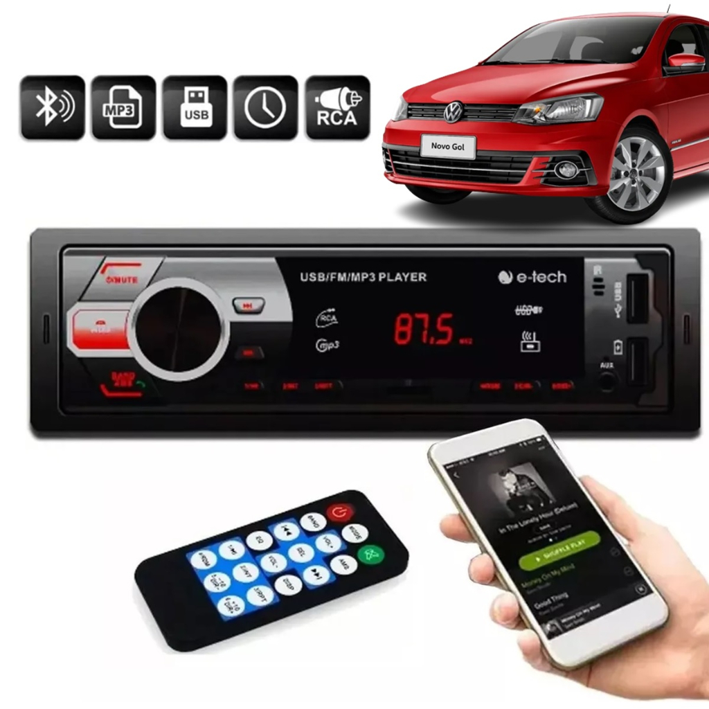 Radio Automotivo Bluetooth MP3 Player USB Duplo 1 Din