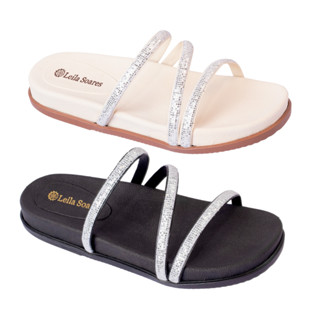 Kit 2 Pares Sandália Birken Strass Feminina Rasteira Chinelo Moda Leila Soares