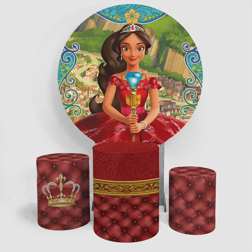 Kit Capa Painel 1,5x1,5 Trio Capas Cilindro Tema Princesa Elena
