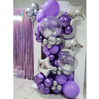 Kit Arco de Balão Bexiga Lilas + Prata Metalizado + Violeta Decoração Balada Euphoria em Oferta na Shopee