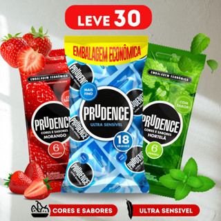 Kit 30 Preservativos Camisinhas Prudence Ultra Sensivel + Preservativo Prudence Morango + Preservativo Prudence Hortelã