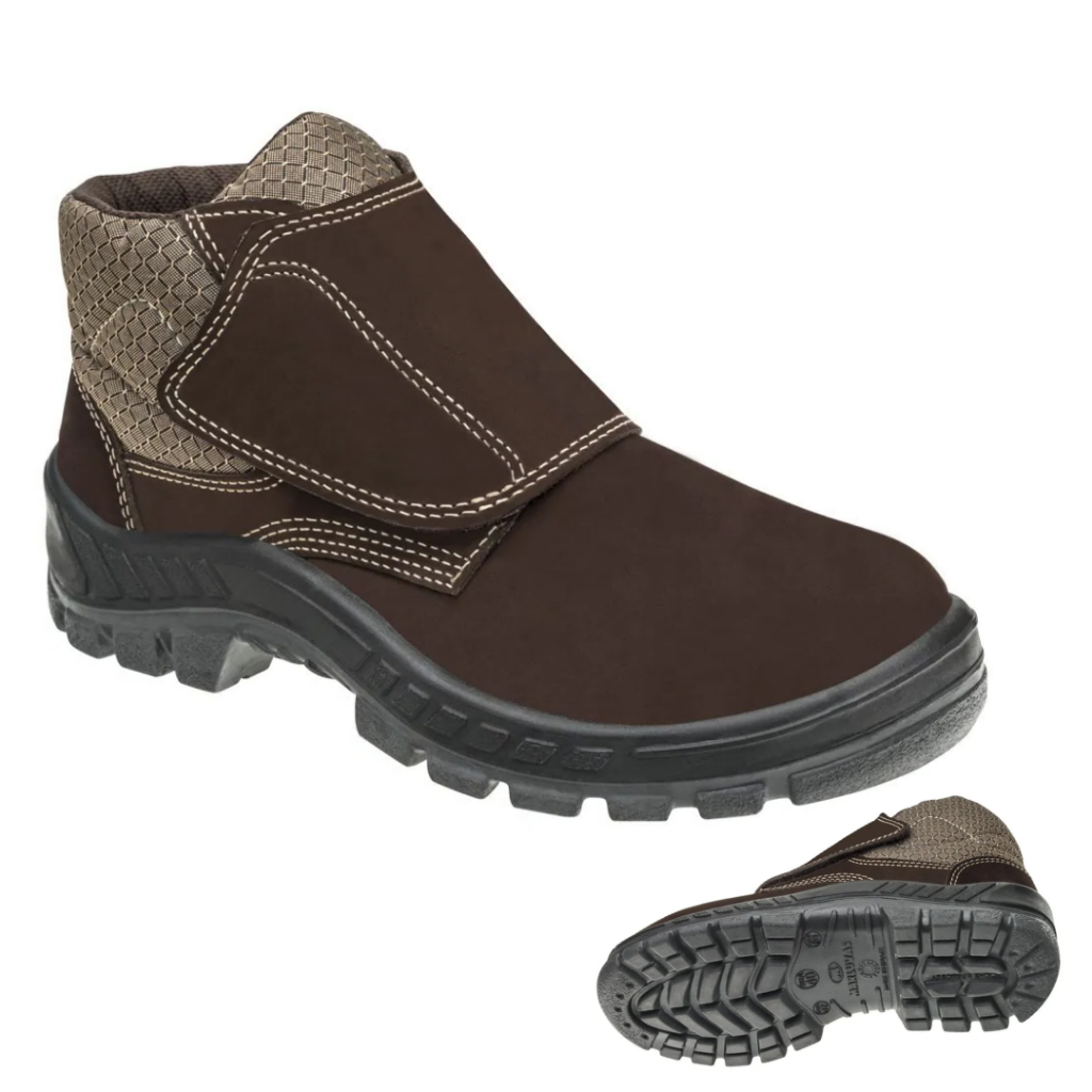Bota Botina Couro Nubuck para Segurança Epi Marluvas 50b26 Velcro Bico Pvc de Proteção Trabalho CA 43273