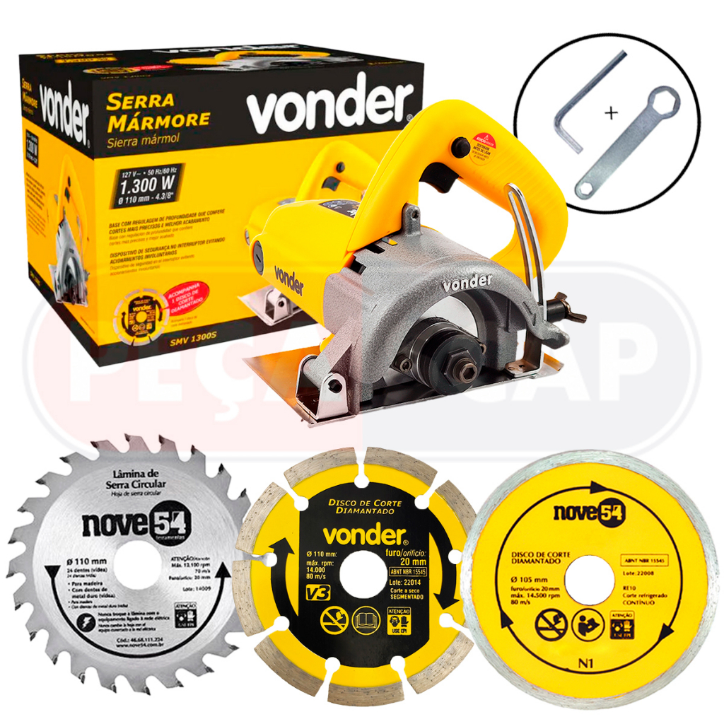 Serra Mármore Profissional Smv1300s Vonder 127V/220V Tipo Makita+ 3 Discos Corte/Alvenaria, Concreto