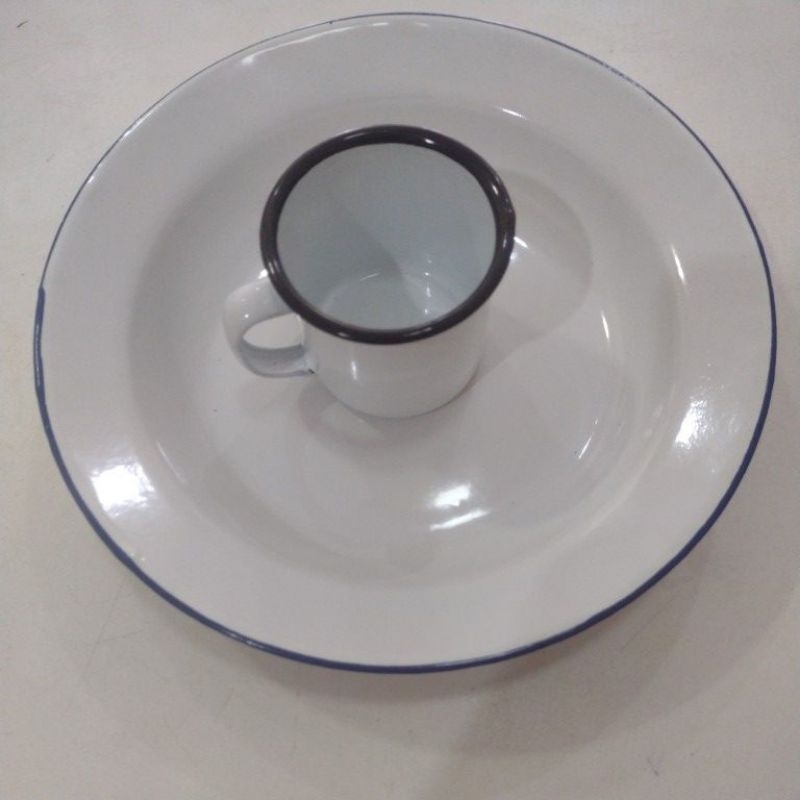 Kit Caneca de Ágata 150 ml + Prato de Ágata esmaltados Milla