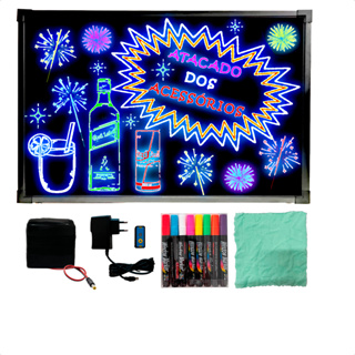 Lousa de Escrever Letreiro Luminoso com LEDs 60X40cm Tela plana Painel de Anúncios Loja Comércio Eventos Bar Balada em Oferta na Shopee
