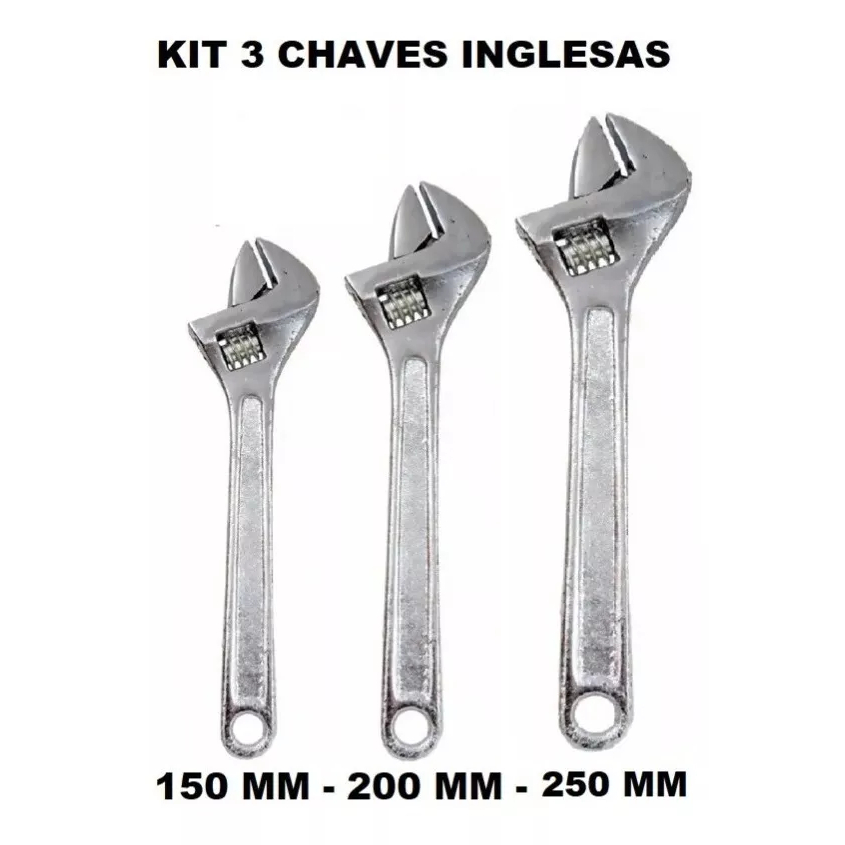 Kit 3 Chaves Inglesas Ajustável 6-8-10 Pol Western Original