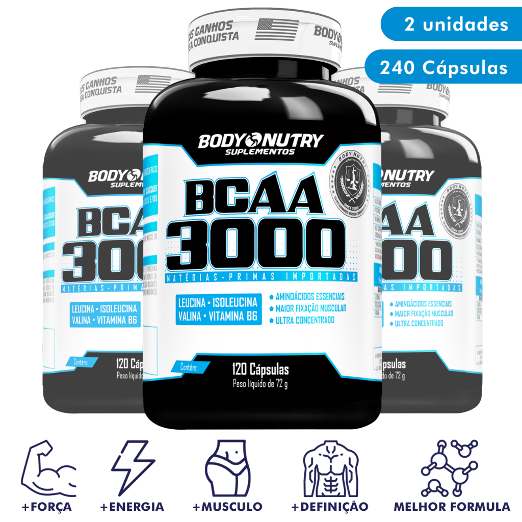 2x Bcaa 3000 - 120 Cápsulas - Ganho de massa Muscular