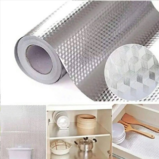 Papel Adesivo Impermeável Lavável Prateado Cozinha 2m X 40cm Papel De Parede Alumínio