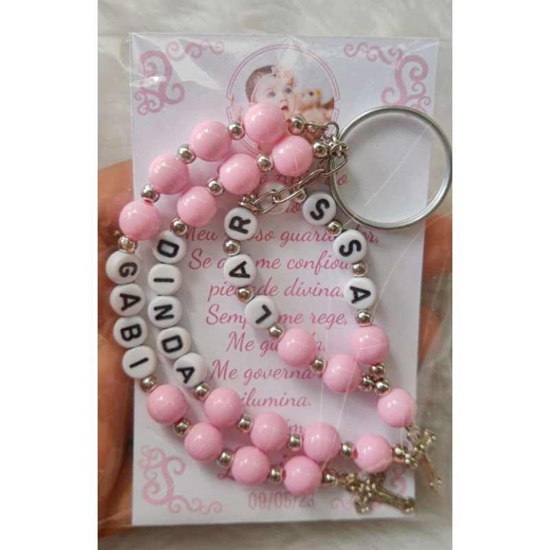 Chaveiro Mini Terço Personalizado Lembrancinha de Batizado para dinda e dindo