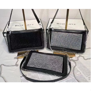 Bolsa Feminina Pequena Transversal Com Corrente Nas Laterais Festa Strass Brilho Balada