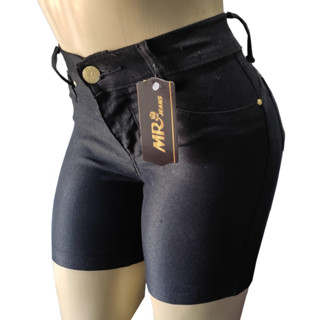 Bermuda Jeans Feminina Preta Com Elastano