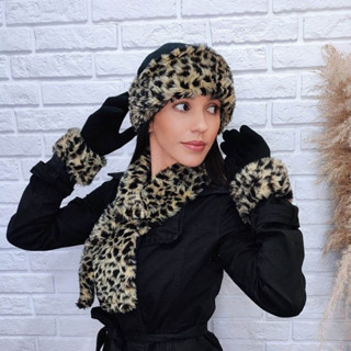 Conjunto de Inverno Para Mulheres Touca Cachecol Luva Gorro de Soft Gola Pelúcia Luva de Lã e Punho de Pele Sintética