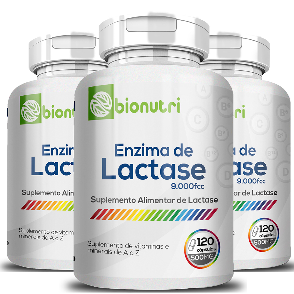 Kit 3x Lactoze Enzima Lactase 120 Cápsulas 500mg Bionutri Para Intolerância a Lactose