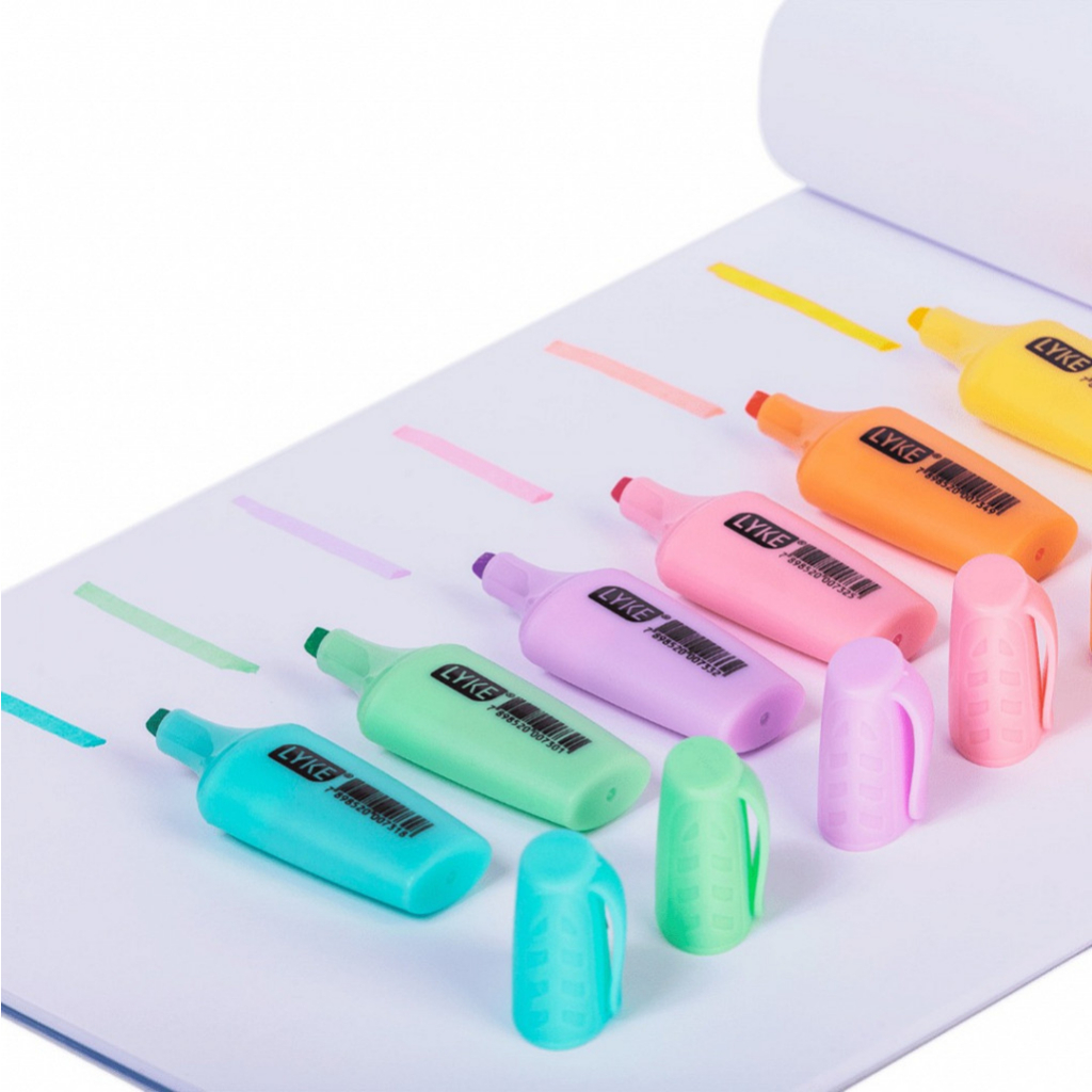 Kit 4 Canetas Marca Texto Lyke Fofos Marcadores de Texto Coloridos - 04 cores - Cores Pastel e Cores Neon