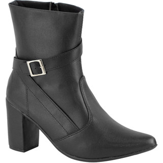 Bota Feminina Confortável Bico Fino Coturno Salto Alto Grosso Fivela Blogueira Fashion Zíper Moderna
