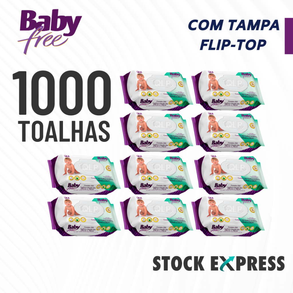 Kit com 10 Lenços/Toalhas Umedecidas Baby Free C/100