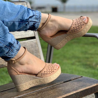 Sandália Salto Alto Anabela Confortável Feminina Luxo Casual