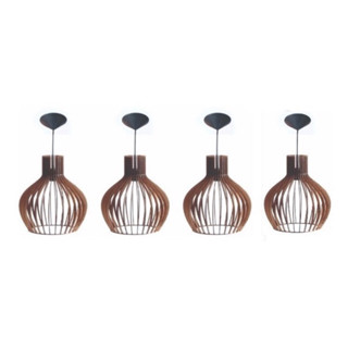 4 Unidades Luminária Pendente Teto Área Gourmet Rústico Cru/Marrom/Preto Com Fiação