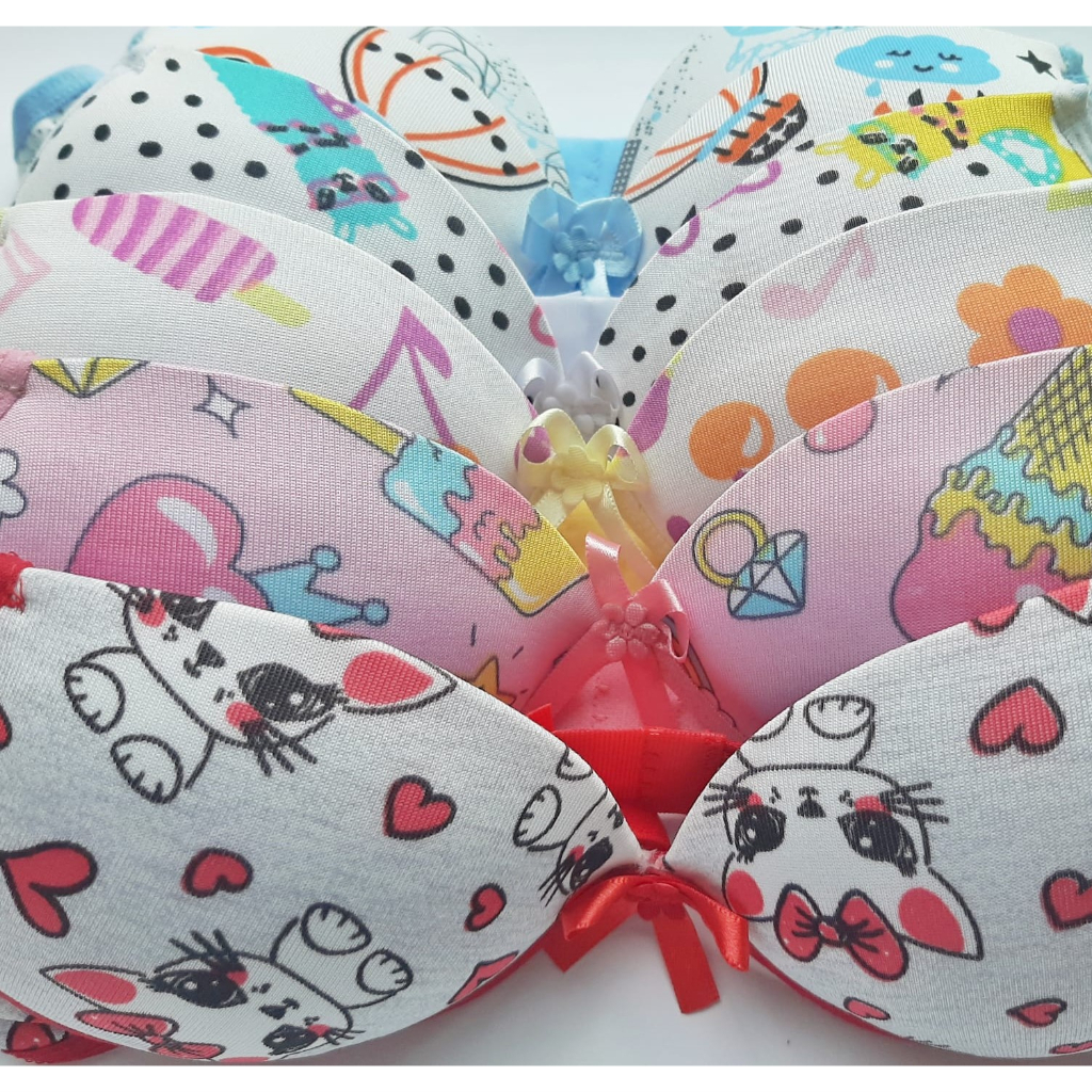 Kit 2 Sutiã Com Bojo Menina Moça Juvenil Estampado