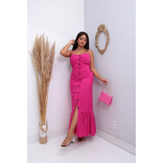 VESTIDO MIDI VISCOLINHO COM BOTÕES NA FRENTE