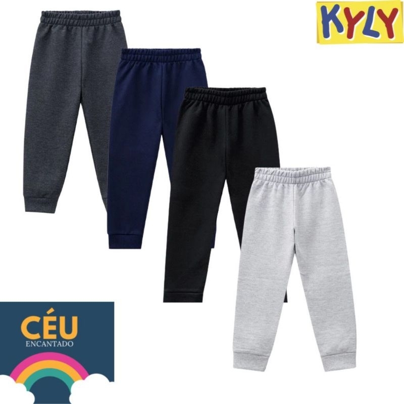 kit com 4 Calças de Moletom Infantil Kyly Com punho Flanelada