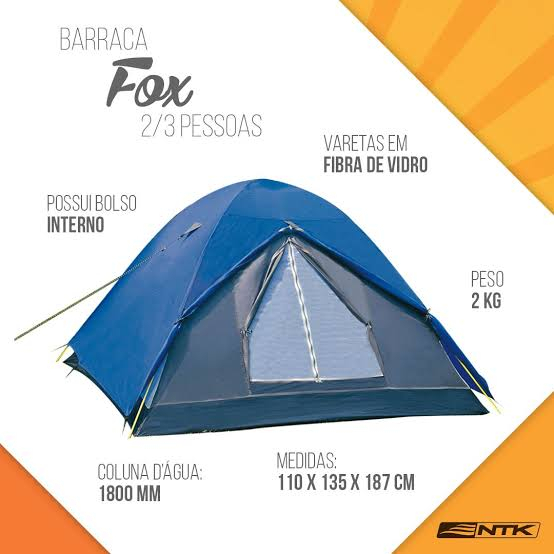 Kit Camping completo Barraca Fox 3 lugares+ Fogareiro Camiseta G Rede
