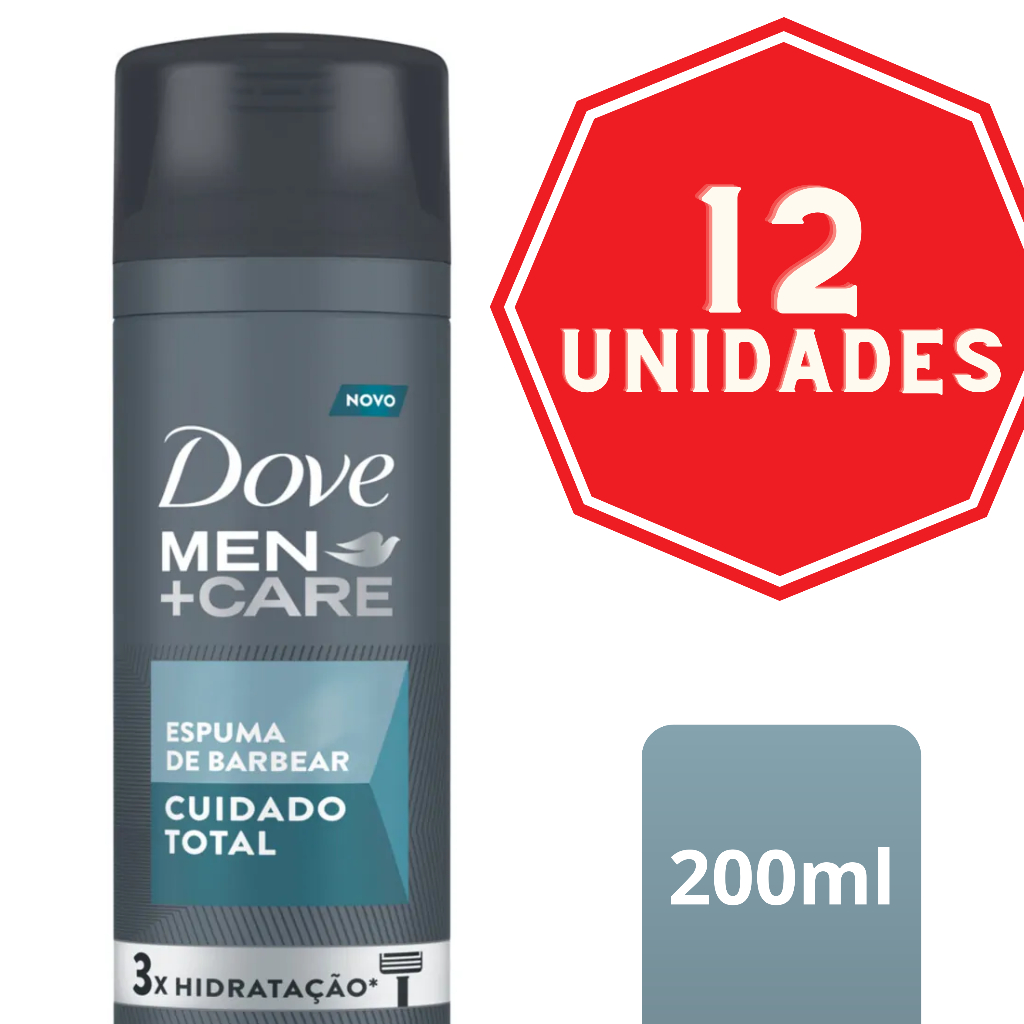 Kit com 12 Espuma De Barbear Dove Men +Care Cuidado Total 200ml Sem Alcool 3x Hidratação Barba