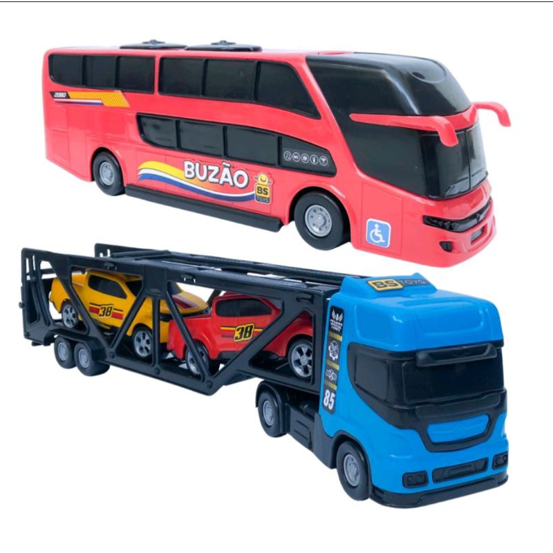 Kit 2 BRINQUEDOS SENDO 1 Caminhão Cegonha +1 Ônibus Buzao BS TOYS  Brinquedo Infantil Roda Livre