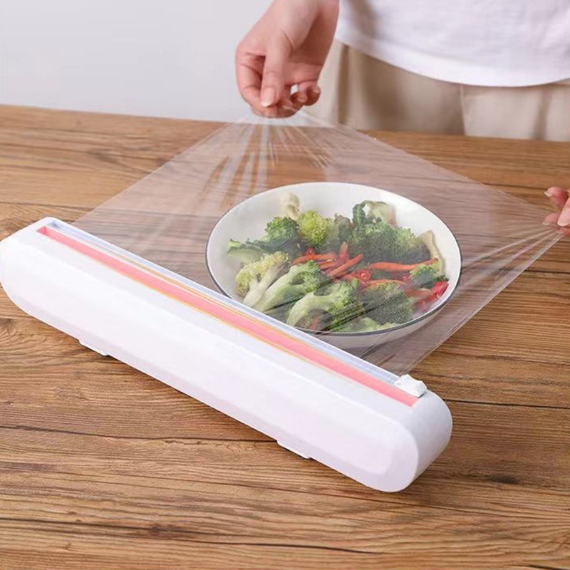 Cortador De Plástico Filme PVC Suporte Ajustável Dispensor Plástico Filme Descartável Aderente Selador Comida Cozinha