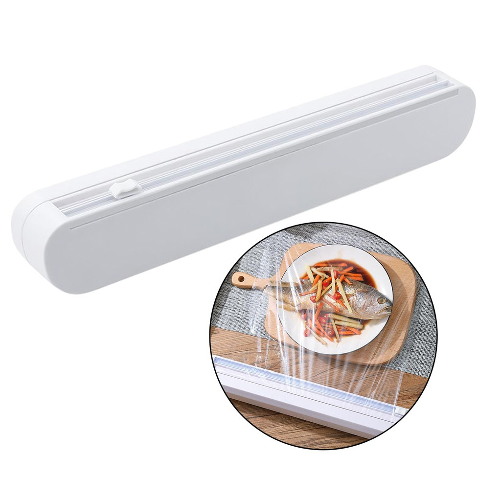 Suporte Papel Filme Plástico Pvc Parede com Ventosa Cortador com Cortador Porta Papel Para Embalar Alimentos