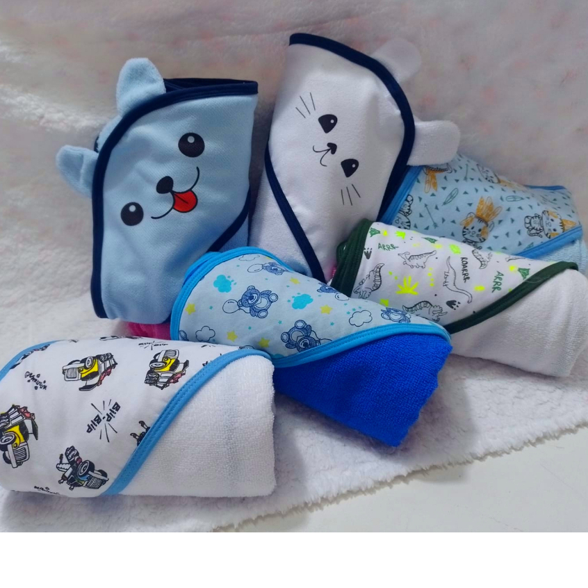 Kit 2 unidades - Toalhas Capuz  e Orelhinha infantil nenê recém nascido estampado tecido felpudo em Oferta na Shopee
