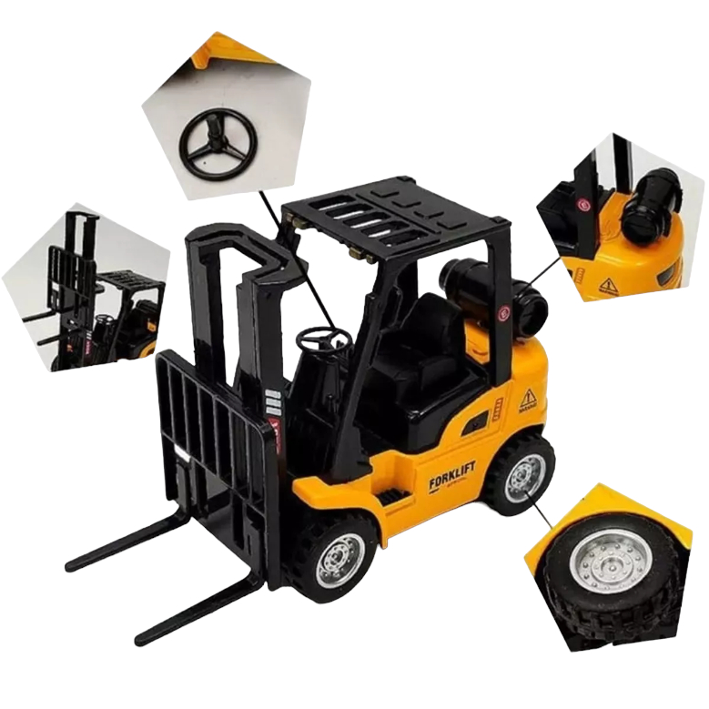 Miniatura Empilhadeira De Metal Brinquedo Com Friccao Forklift Colecionador Amarela Detalhada 1:32