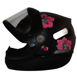 Capacete Fw3 Automático Preto com Flores Rosa Modelo San Marino