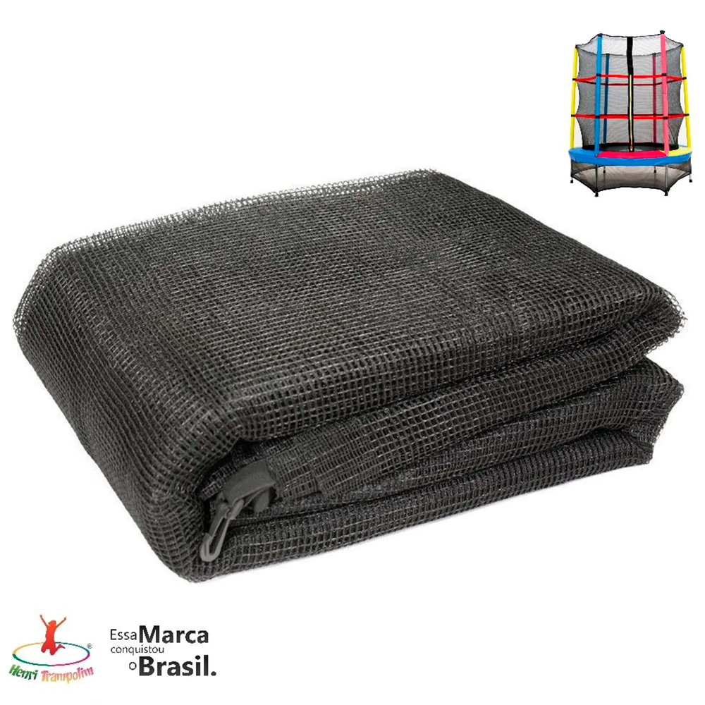 Rede de Proteção Interna Conjugada p/cama Elastica Pula Pula 1,40m de 6hastes Henri Trampolim Linha Plus c/ Ziper Preta